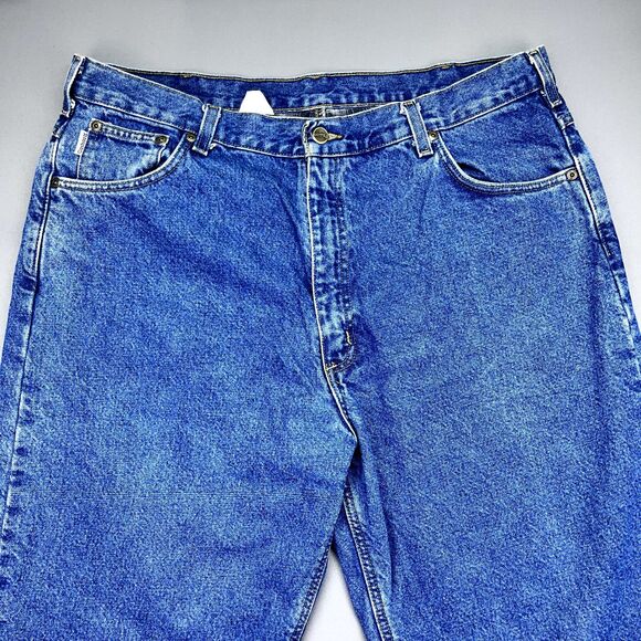 Vintage Carhartt Jeans B17 Relaxed Fit Blue Mens 38 Denim Zip Logo - Picture 2 of 16